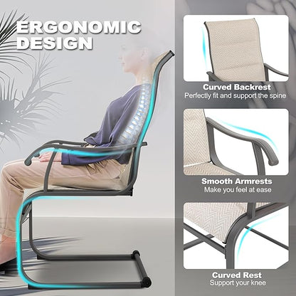 NUU GARDEN Patio Dining Chair Set of 4, Comfortable Outdoor Dining Chairs for Indoors and Outdoors, Breathable Textilene Spring Motion Outdoor Patio Chairs for Backyard Deck, Grayish Beige