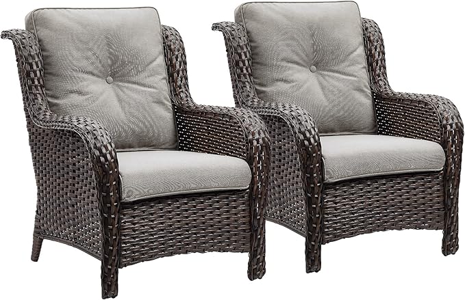 Rilyson Outdoor Wicker Patio Chairs Set of 2: Rattan Dining and Porch Chairs with High Back and Deep Seating - Photo 1
