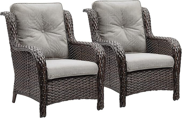 Rilyson Outdoor Wicker Patio Chairs Set of 2: Rattan Dining and Porch Chairs with High Back and Deep Seating - Photo 1
