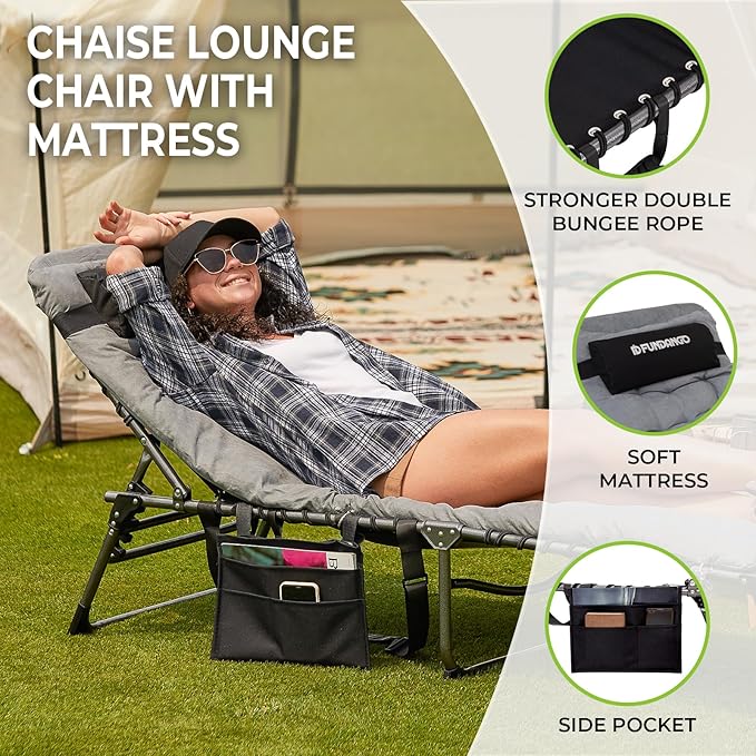 FUNDANGO Folding Chaise Lounge Chair with Soft Pad & Side Table for Outside, Patio, Beach, Sunbathing - Photo 4