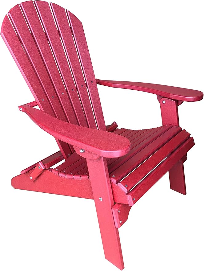 Phat Tommy Foldable Adirondack Chair - Poly Adirondack Chair Folding - HDPE, Heavy Duty, Recycled Plastic - All Weather Outdoor Furniture for Your Deck, Front Porch, or Patio, Cranberry Red