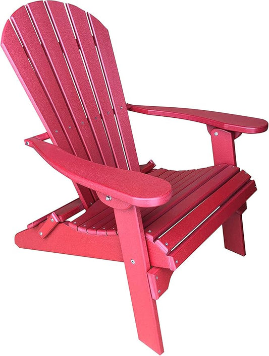 Phat Tommy Foldable Adirondack Chair - Poly Adirondack Chair Folding - HDPE, Heavy Duty, Recycled Plastic - All Weather Outdoor Furniture for Your Deck, Front Porch, or Patio, Cranberry Red