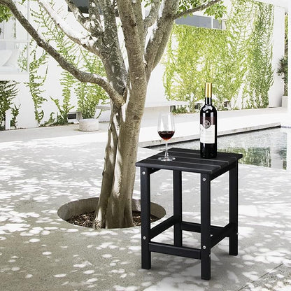 Beach Outdoor Side Table with 2 Layer Storage, Plastic Waterproof and UV Resistant HDPE Adirondack Coffee End Tables, All Weather for Patio, Backyard, Pool, Indoor Use (Square, Black)