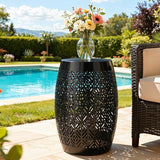 18" Cutout Metal Outdoor Side Table with 3-Mode LED Lights, Modern Decorative Drum End Table - Photo 9