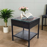 Outdoor Patio Wicker Table, Rattan Side Table, Modern Patio End Side Table with Glass Countertop and Storage Space - Photo 1