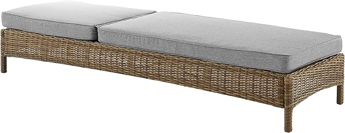 Crosley Furniture Bradenton Reclining Wicker Outdoor Chaise Lounge Chair for Patio, Deck, Backyard, Poolside, Weathered Brown with Gray Cushions