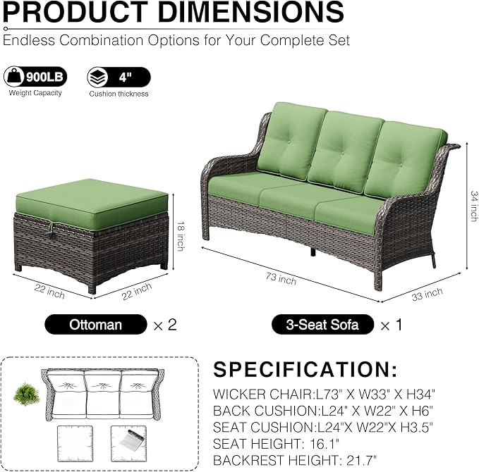 Joyside Outdoor Patio Couch Set, Outdoor Wicker Sofa with High Back, Deep Seating, Wide Armrest, Thickened Cushions - Photo 3