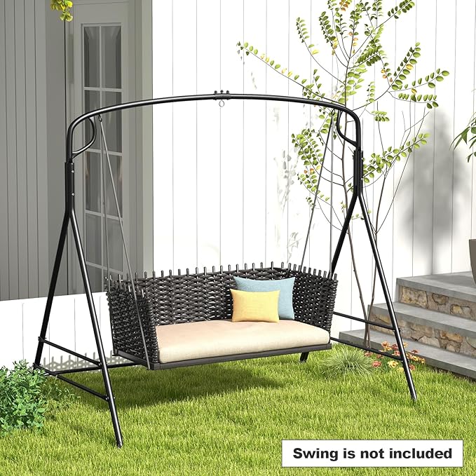 Tangkula Metal Swing Frame, Porch Swing Stand with Extra Side Bars, 3-Ring Design, Heavy Duty Swing Frame Outdoor for Swing, Hammock, A-Frame Swing Stand Frame Outdoor for Lawn, Garden, Backyard