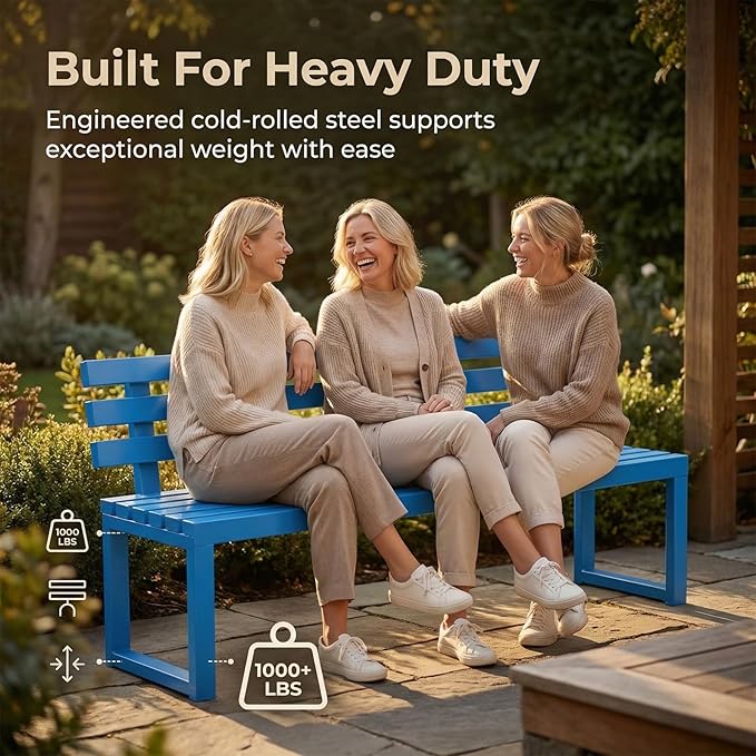 39.4" Garden Bench with backrest, Metal Bench Outdoor, Ground-Mountable, Securable Outdoor Benches, Garden & Park, Also Available in 47.2", 59", and 70.9"