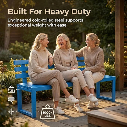70.9" Garden Bench with backrest, Metal Bench Outdoor, Ground-Mountable, Securable Outdoor Benches, Garden & Park, Also Available in 39.4", 47.2", and 59"