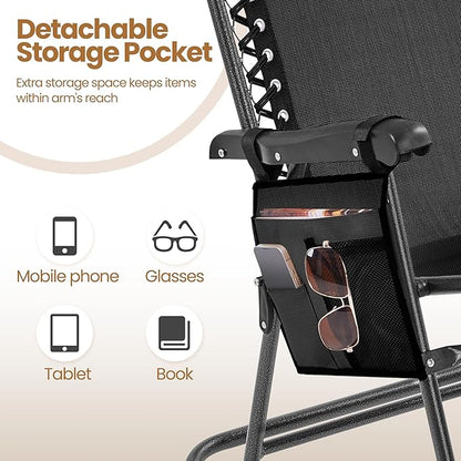 Yaheetech 26in Rocking Chair Outdoor Zero Gravity Folding Chairs Rocking Chairs Foldable Outdoor Reclining Lounge Chair for Outside Lawn with Cupholder/Pillow Ergonomic Design for Rest, Black