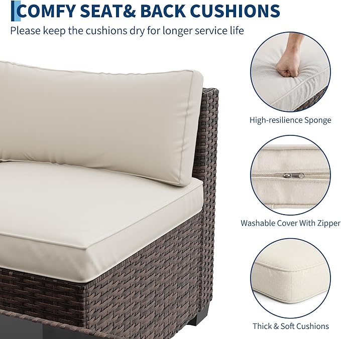 7-Piece Outdoor Patio Furniture Set, Modular Sectional Sofa with Water-Resistant Washable Thick Cushions & Coffee Table - Photo 5