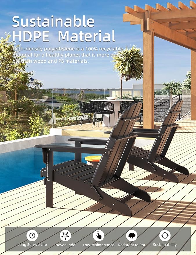 Folding Adirondack Chair - Durable HDPE Poly Lumber All-Weather Resistant - Photo 4