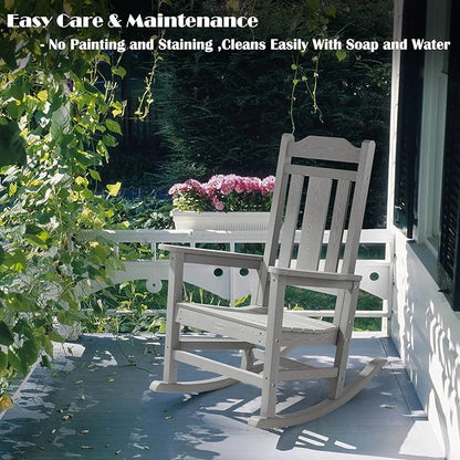 Outdoor Rocking Chairs Set of 2, HIPS All-Weather Resistant Patio Rocker Chair for Adults, Easy Assembly for Porch, Backyard, Lawn, Garden (Grey)