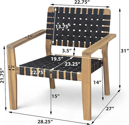 Merax Patio Furniture Acacia Wood Armchair Set of 2, 2 Pieces Woven Rope Outdoor Lounge Chair, Deep Seating Porch Chairs for Garden, Backyard Porch Balcony, Light Teak Finish & Black