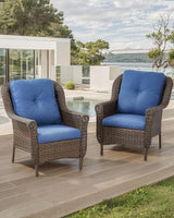 Patio Wicker Chairs Outdoor Furniture Chair - Set of 2 Outside All Weather Lawn Dining Brown Rattan Armchair with High - Photo 2