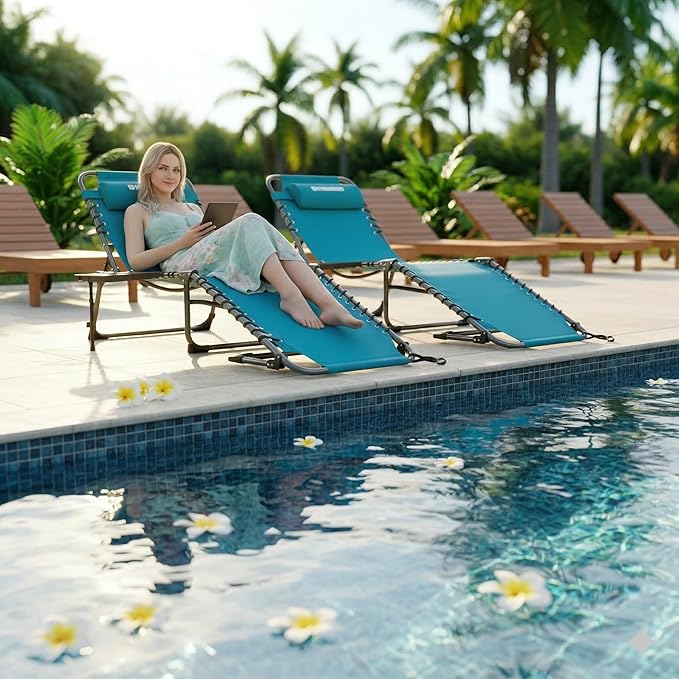 FUNDANGO 2 Pack Folding Chaise Lounge Chair Outdoor - Photo 2