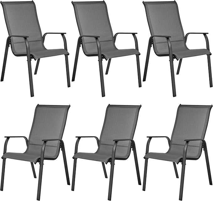 Yaheetech Set of 6 Patio Dining Chairs, Outdoor Stackable Patio Chairs with Backrest/Armrests, All Weather Chairs for Garden/Lawn/Porch/Backyard Pool, Gray