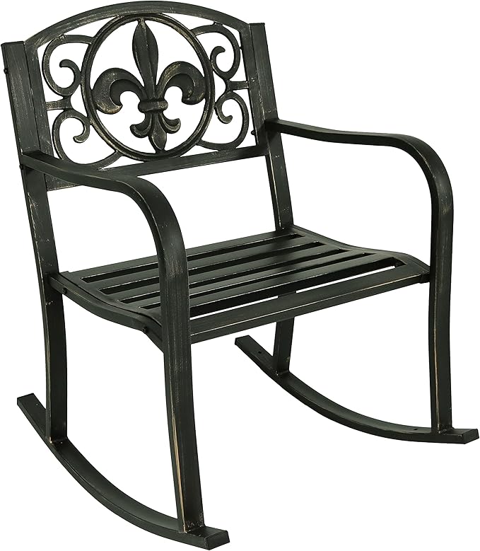 Sunnydaze Outdoor Rocking Chair for Lounging – Durable Metal Patio Chair with Cast Iron & Steel Frame – Ideal for Backyard, Lawn, or Garden – 275lb Capacity