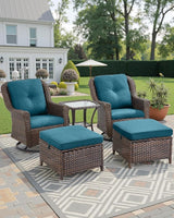 3 Piece Patio Swivel Chairs and Side Table Set - High Back Outdoor Brown Wicker Rattan Rocking Glider with Thick - Photo 6
