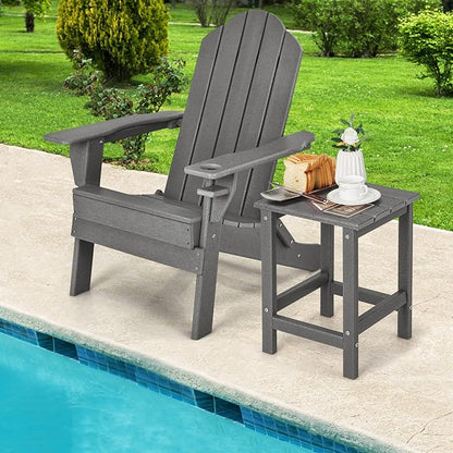 Tangkula Square Outdoor Side Table, Weather Resistant HDPE Adirondack Table, Outdoor Chairside End Tables for Lawn Garden Balcony, Easy Assembly, Patio Side Table, 14 x 14 x 18.5 Inch (1, Gray)