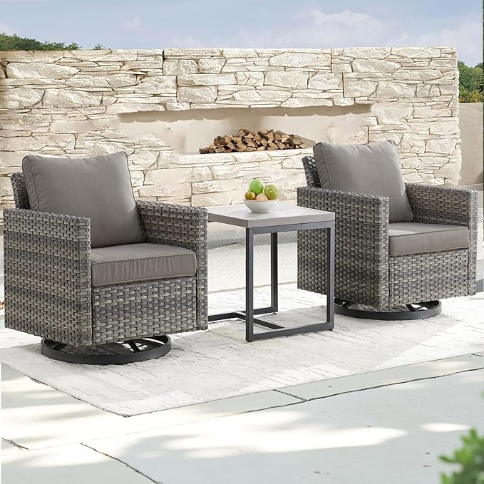 Outdoor Patio Swivel Rocker Chairs - 3 Piece Wicker Patio Furniture Bistro Swivel Rocking Chairs Set with Comfortable - Photo 1