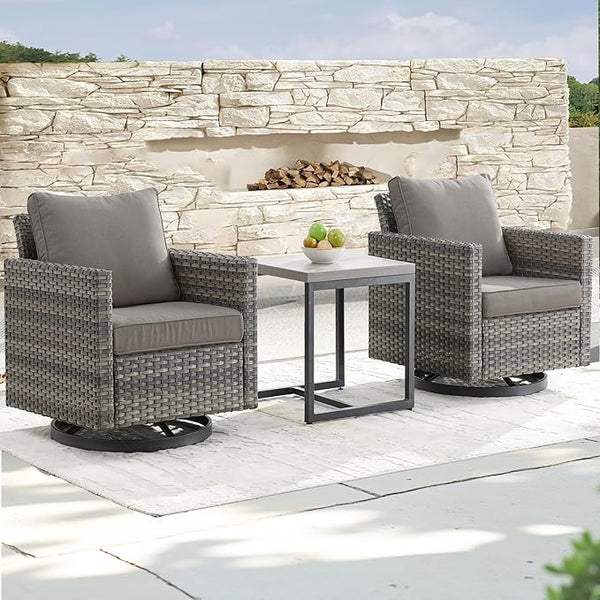 Outdoor Patio Swivel Rocker Chairs - 3 Piece Wicker Patio Furniture Bistro Swivel Rocking Chairs Set with Comfortable - Photo 1