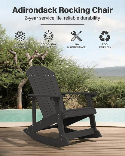 YEFU Outdoor Rocking Chair Set of 2,Adirondack Rocking Chair,Patio Rocker Chair with Wide Back,Oversized Rocker Chair Look Like Real Wood, for Lawn, Porch, Backyard, Indoor and Garden(Black)