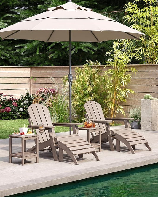 BRIOPAWS Folding-Adirondack-Chair | HDPE | Wood Grain | Fire Pit Chairs | Cup Holder | Weather Resistance | for Outdoor Backyard Deck Patio