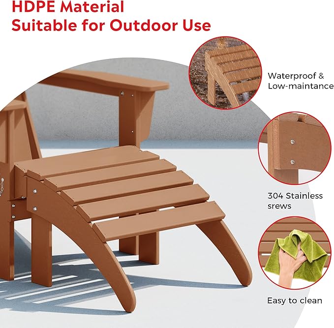 Costaelm Adirondack Chair Footrest Foldable Ottoman, Folding Ottoman Outdoor Foot Rest for Patio Waterproof, Adirondack Ottoman Outdoor, Teak