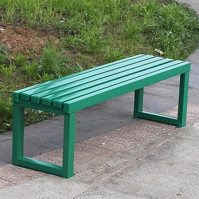 Outdoor Garden Bench - 2-3 Person Heavy Duty Patio Bench with Slatted Seat & Metal Frame, 890 lbs Capacity, Backless Park Bench for Lawn, Yard, and Deck