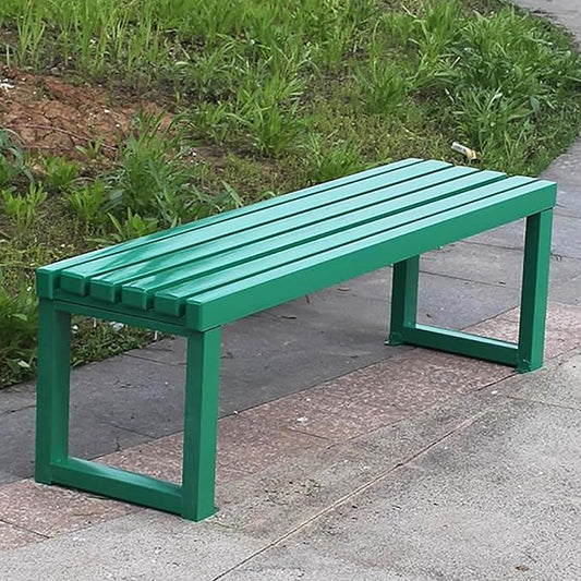 Outdoor Garden Bench - 2-3 Person Heavy Duty Patio Bench with Slatted Seat & Metal Frame, 890 lbs Capacity, Backless Park Bench for Lawn, Yard, and Deck