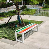 2-3 Person Outdoor Garden Benches, Backless Weatherproof Seat Benches, Metal Frame Patio Park Bench with Slatted Seat - Photo 6