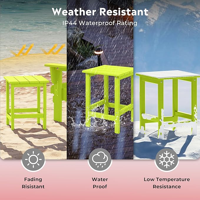 Costaelm Square Outdoor Side Tables, Adirondack Patio Tables for Outside, HDPE Patio End Table Weather Resistant, Balcony Table for Pool, Seaside, Backyard, Porch, Indoor Companion, Lime