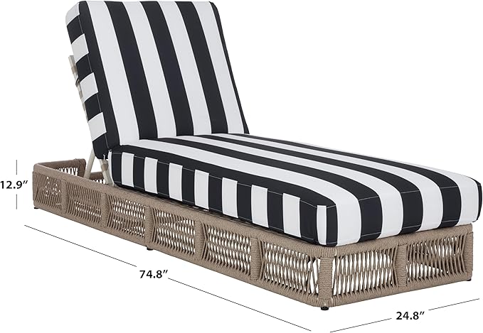 SAFAVIEH Outdoor Patio Furniture Collection - Gillian Heather Tan Rope Daybed, Navy Stripe Cushion, Coastal Sunlounger - Photo 2