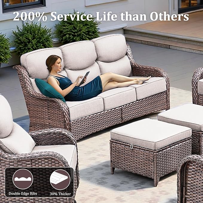 Luxury High Back Patio Furniture Set with 6-Inch Thick Cushions, 4-Pieces Outdoor Furniture with Swivel Chairs - Photo 6
