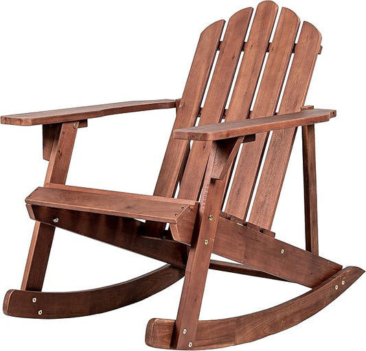 Eyely PTA1000C Harvey Outdoor Patio Classic Acacia Wood Adirondack Rocking Chair, Dark Brown for Bohemian, Classic, Country, Cottage, Farmhouse, Rustic