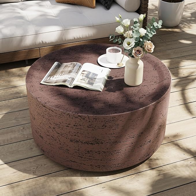 UPHA 28" Square Outdoor Coffee Table, Modern Hollow Concrete Patio Table, Small Minimalist Low Accent Table for Living Room, Balcony, Deck, Backyard, Rust Red