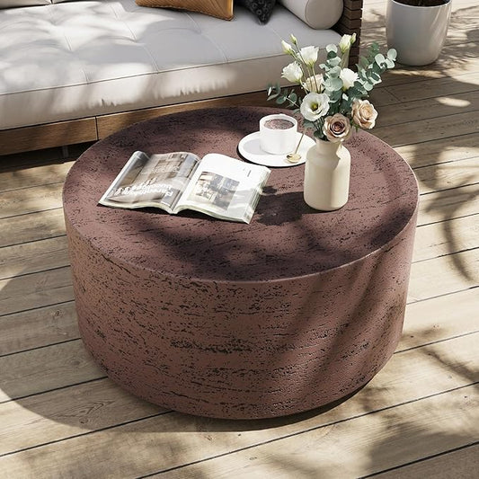 UPHA 28" Square Outdoor Coffee Table, Modern Hollow Concrete Patio Table, Small Minimalist Low Accent Table for Living Room, Balcony, Deck, Backyard, Rust Red