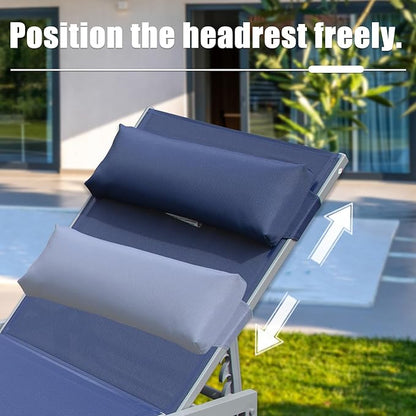 Domi Outdoor Lounge Chairs Set of 3, Upgraded Aluminum Chaise Lounge Chair W/ 5 Adjustable Positions, Patio Lounge Chair for Pool, Deck, Lawn, 2 Pool Chairs and 1 Side Table, Navy Blue