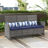 SUNSITT Outdoor Furniture 3 Seats Patio Couch, Outdoor Wicker Sofa, Grey PE Wicker with Blue Cushions & Lumbar Pillows - Photo 4