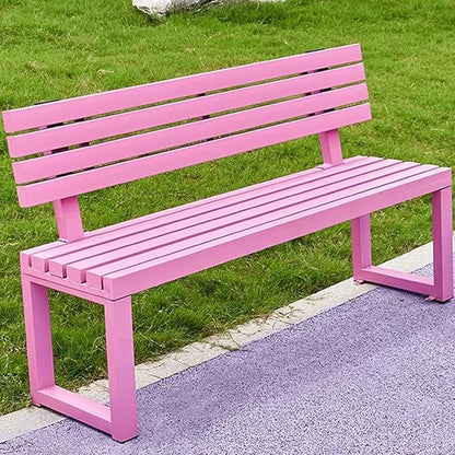 Outdoor Garden Bench, Metal Bench with Backrest, Park Patio Bench, Wooden Stool Surface, for Porch, Yard, Park, Lawn(Pink,100cm/39.3in)