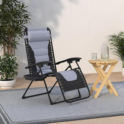 SereneLife Oversized Padded Zero Gravity Lounge Chair, Foldable Outdoor Patio Recliner, Anti Gravity Lawn Recliner with Cup Holder and Side Table for Backyard, Camping, Beach or Outdoor Relaxation