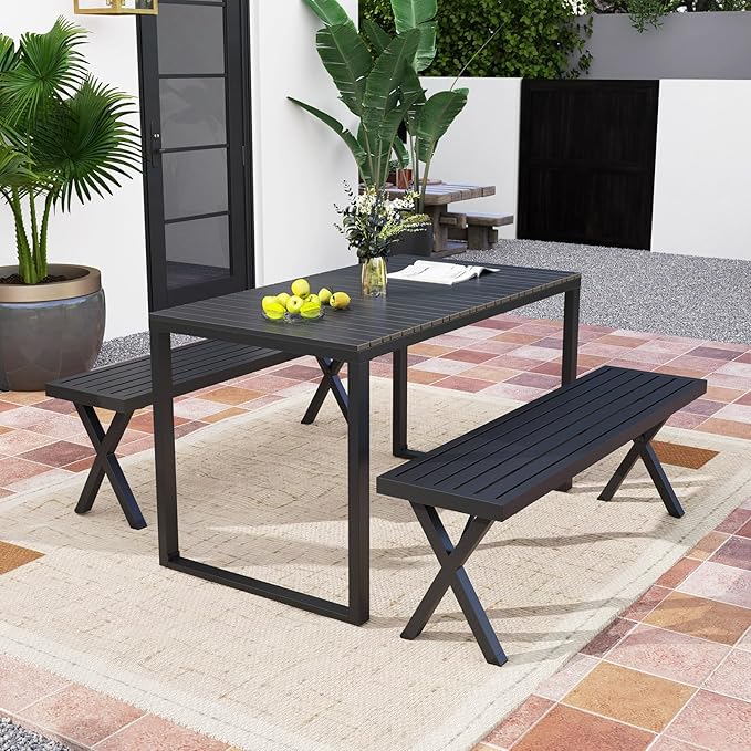 SlickBlue Outdoor Metal Bench 54 in Slatted Seat Heavy-Duty X Legs Patio Garden