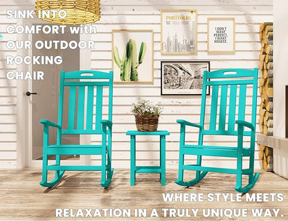 Outdoor Rocking Chair Set of 4, High Back HDPE Patio Chair, All Weather Porch Rocker, Lawn Chair for Deck, Porch, Backyard, Garden, Aruba Blue