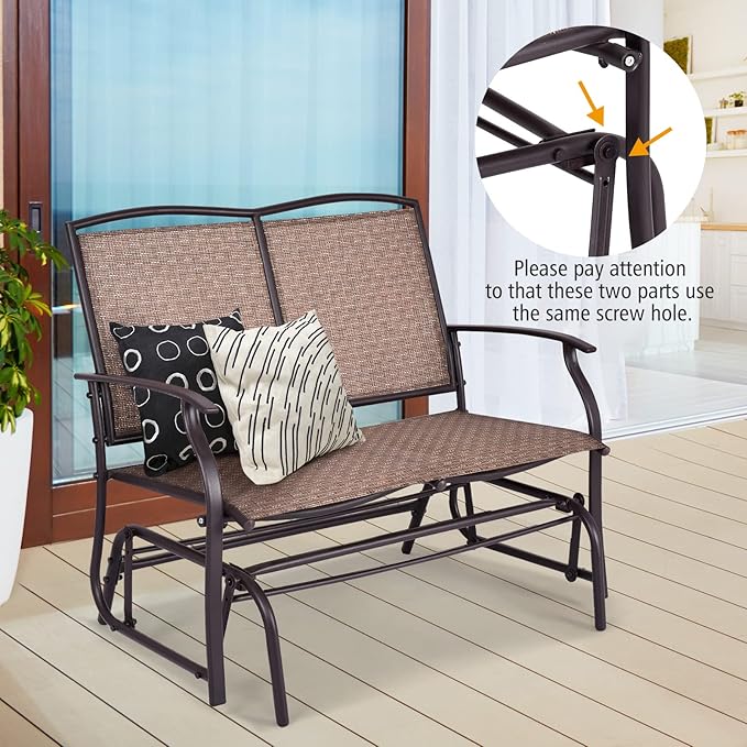 Byroce 2-Person Patio Outdoor Glider Bench, Double Swing Loveseat Rocker with Heavy Duty Metal Frame, 400 LBS, Rocking Chair for Backyard, Balcony, Garden, Poolside, Deck, Front Porch (Brown)