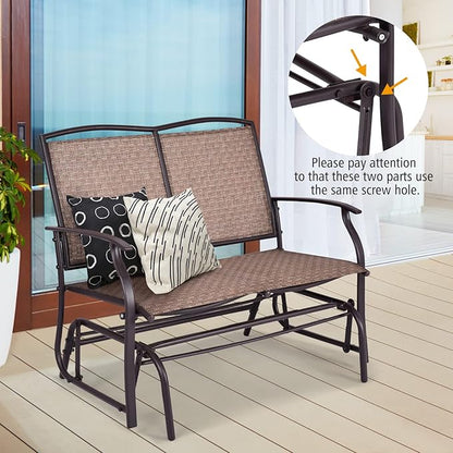 Byroce 2-Person Patio Outdoor Glider Bench, Double Swing Loveseat Rocker with Heavy Duty Metal Frame, 400 LBS, Rocking Chair for Backyard, Balcony, Garden, Poolside, Deck, Front Porch (Brown)