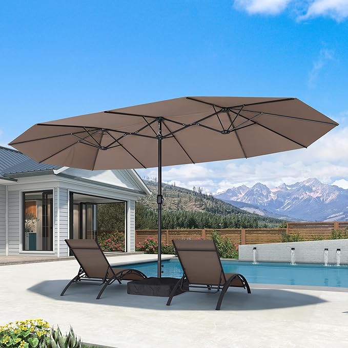PURPLE LEAF Patio Oversized Chaise Lounge with 15FT Umbrella Outdoor Lounge Chair Beach Pool Sunbathing Lawn Lounger, Base and Side Table Included, Taupe