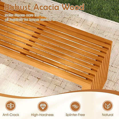 Tangkula Patio Acacia Wood Bench, 36” Outdoor All-Slat Wood Bench for 2 People, 800 lbs Capacity, Outdoor Backless Seating Furniture for Park, Garden, Yard, Porch (2,Teak)