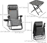 Outsunny Zero Gravity Chair Set with Side Table, Folding Reclining Chair with Cupholders & Pillows - Photo 5